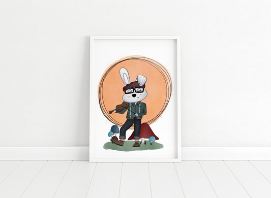 "Fiddle Rabbit" Whimsical Illustration Print