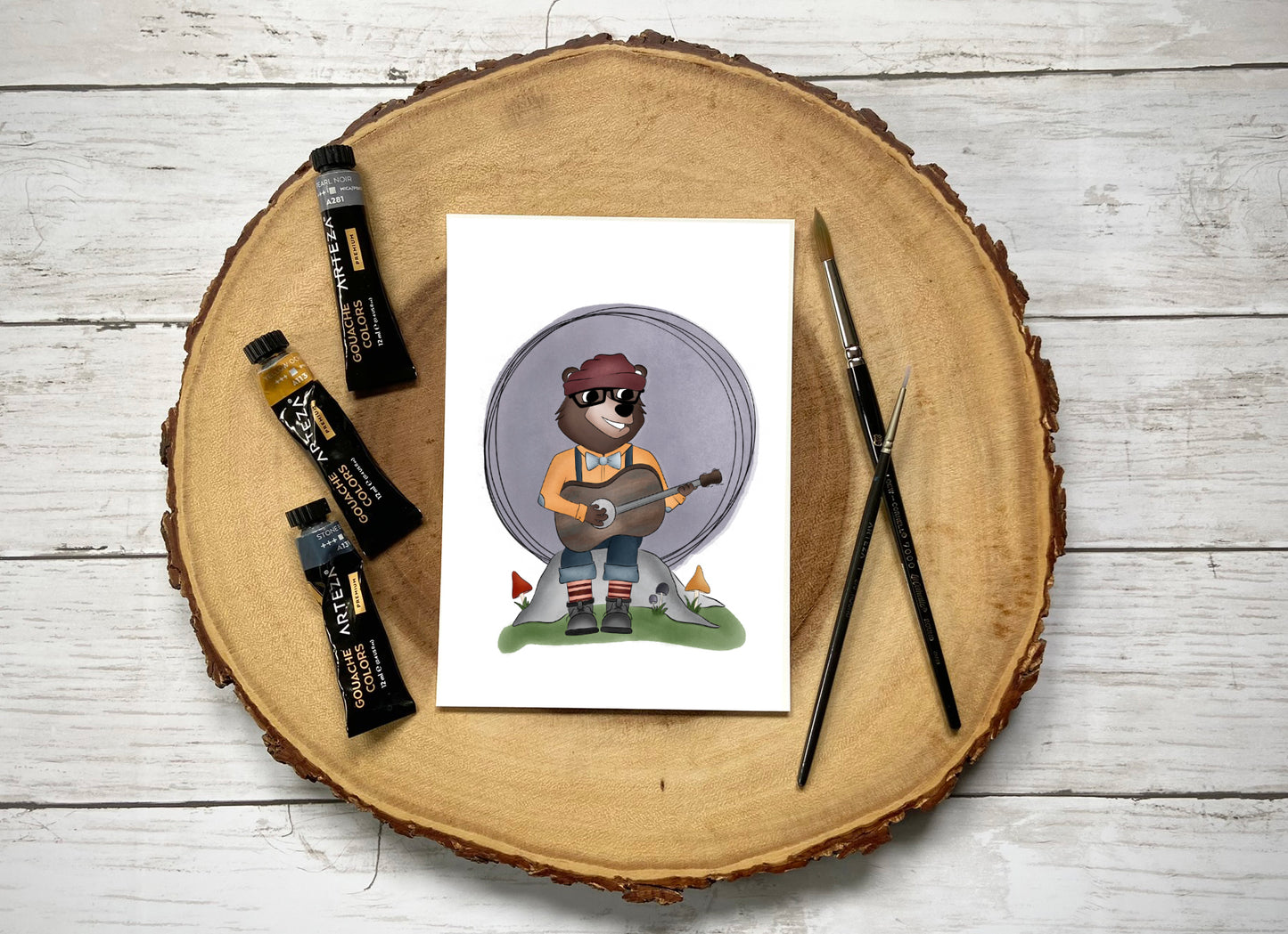 "Guitar Bear" Whimsical Illustration Print