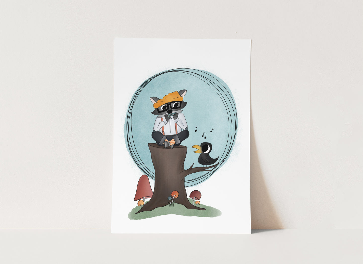 "Harmonica Raccoon" Whimsical Illustration Print