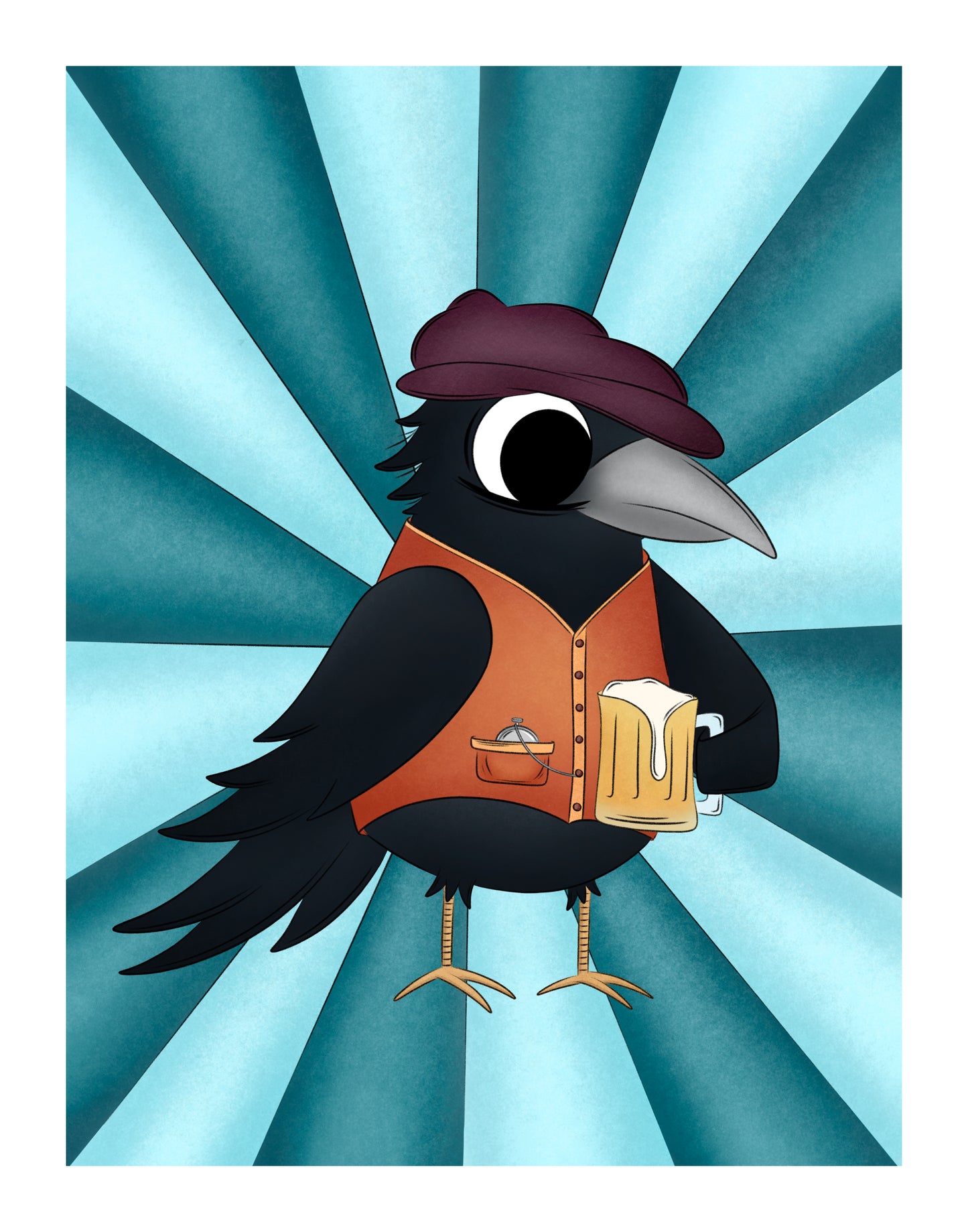 "Blue Raven" Whimsical Illustration Print