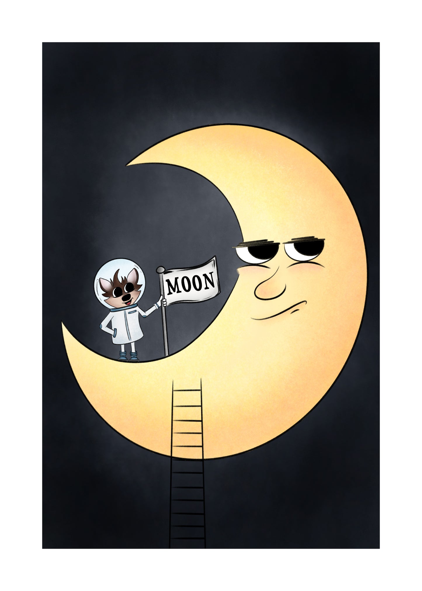 "Moon Landing" Whimsical Illustration Print