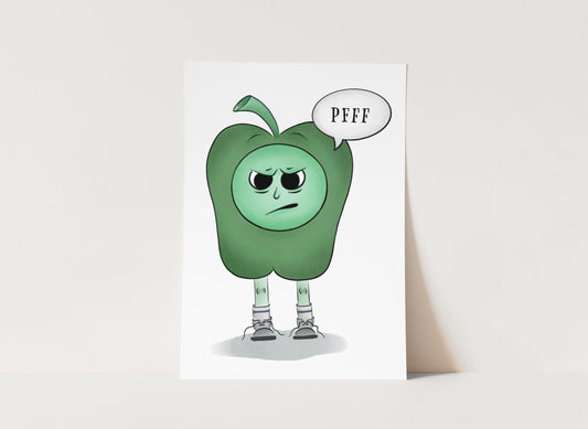 "Angsty Green Pepper" Whimsical Illustration Print