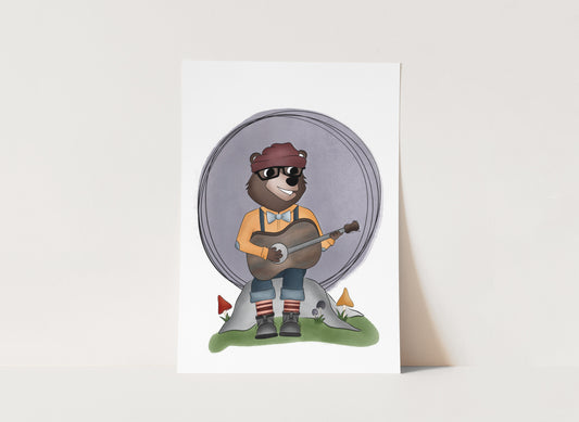 "Guitar Bear" Whimsical Illustration Print