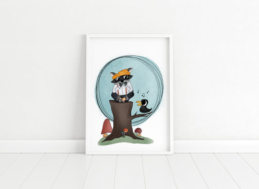 "Harmonica Raccoon" Whimsical Illustration Print