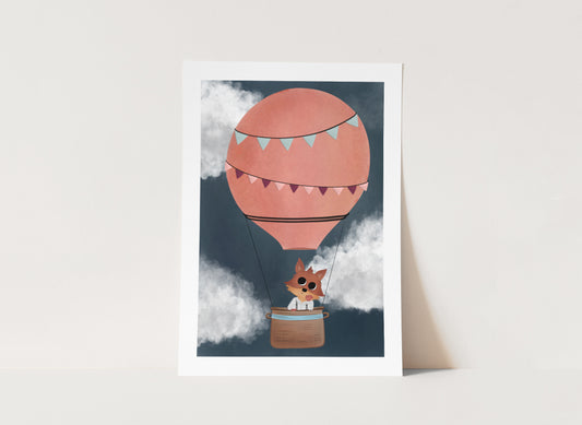 "Hot Air Balloon Ride" Whimsical Illustration Print