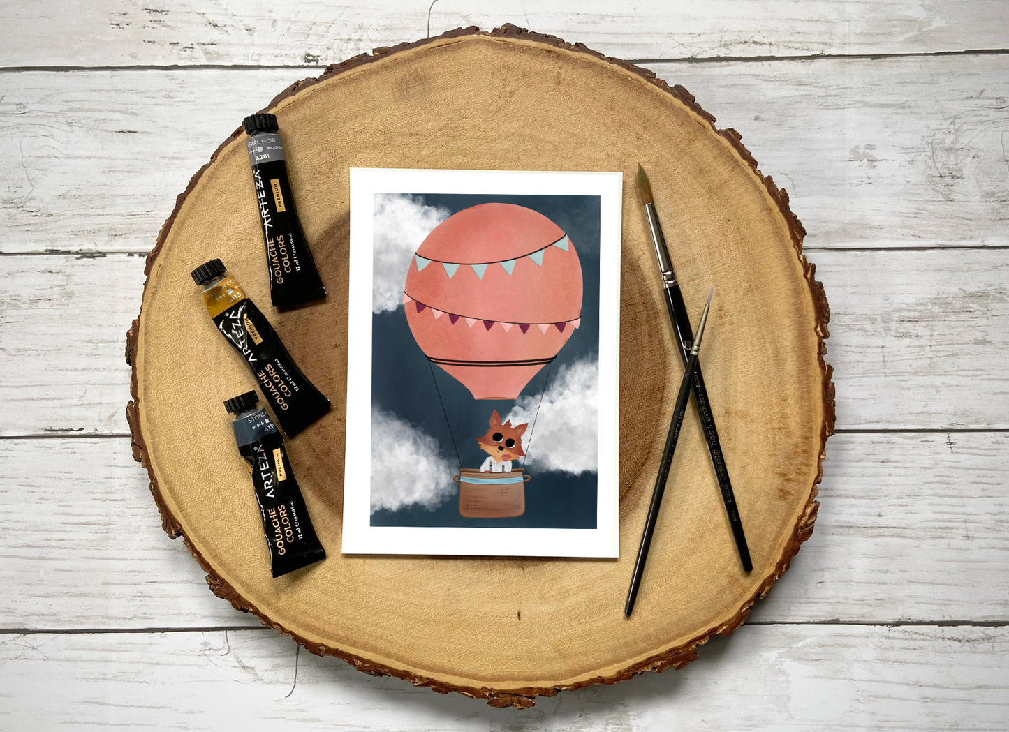 "Hot Air Balloon Ride" Whimsical Illustration Print