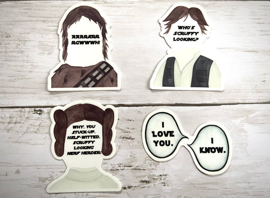 Star Wars Vinyl Stickers | Han Solo - Princess Leia - Chewbacca - I Love You, I Know